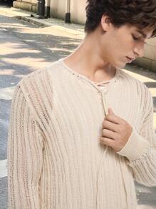 Manfinity VCAY Men's Knitted Fashionable Casual Slim-Fit Long Sleeve Sweater, For Fall Winter - Apricot - View 3