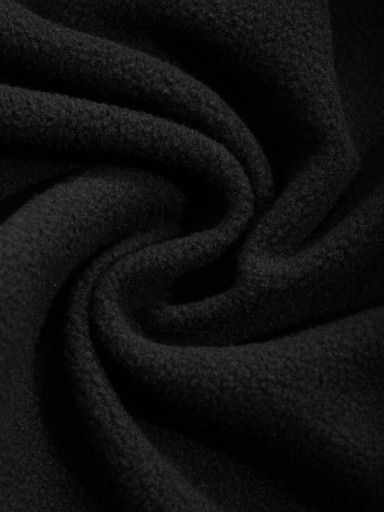 Men's Plain Black Fleece Crew Neck T-Shirt, Autumn/Winter