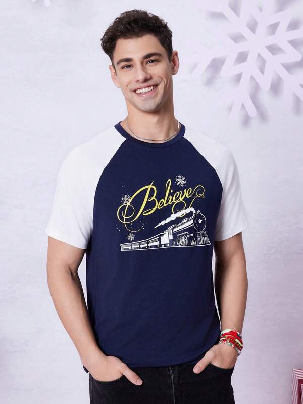 THE POLAR EXPRESS X SHEIN Men Graphic Print Short Sleeve T-Shirts, For Christmas