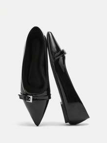 CUCCOO BIZCHIC Giày bệt mũi nhọn dây mỏng bằng da bóng màu đen thời trang, thích hợp đi làm, hẹn hò, mua sắm ngày lễ năm mới - màu đen - Xem 8