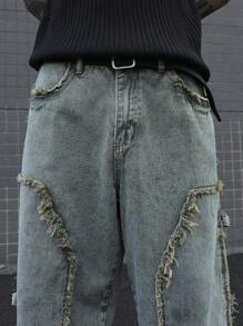 Manfinity EMRG Men's Raw Edge Design Loose Fit Wide Leg Baggy Jeans, Belt Not Included - Multicolor - View 7