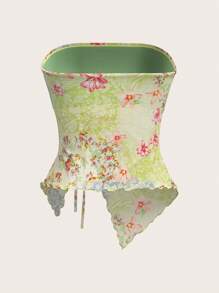 SHEIN ICON 女士度假不对称下摆休闲花卉印花网眼吊带背心 Y2K 图案外出上衣 - 彩色 - 查看 2