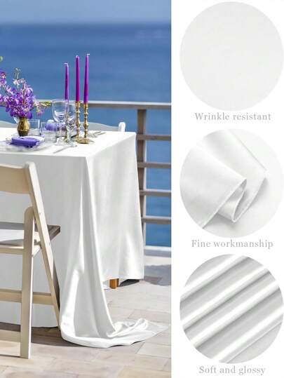 1 件缎面派对桌布，白色，57 X 87/102 英寸，涤纶婚礼矩形桌布，抗皱桌布，餐桌布，光滑布艺桌布，适合节日、婚礼、派对、生日、餐厅装饰圣诞节，可作为节日礼物