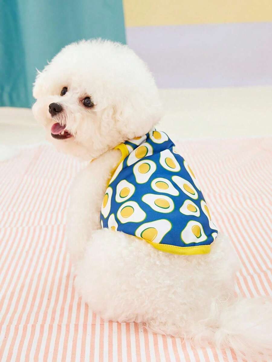 PETSIN 1pc Pet Chicken Egg Cartoon Print Colorblock Breathable Cat/Dog Vest, Sunscreen & Insect Repellent - Multicolor - View 1