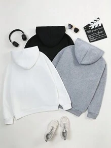 3件套少女休闲字母印花卫衣套装，宽松套头卫衣 - 彩色 - 查看 2