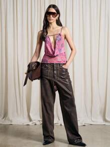 AiiRZ 花卉印花深 V 领后系带细肩带上衣 - 彩色 - 查看 5