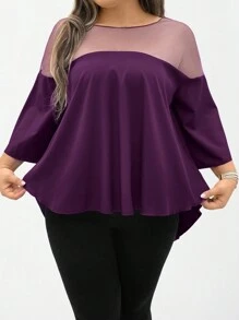 SHEIN LUNE Chemise violette tressée et à maille extra évasée pour grandes tailles, convient pour Noël, Halloween, Nouvel An, Nouvel An chinois - Prune - Voir 3