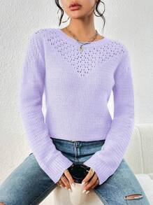 SHEIN LUNE Jersey de punto minimalista casual con calado en color liso, para otoño/invierno