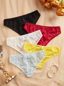 5 chiếc/gói Quần lót ren gợi cảm Quần lót nữ lãng mạn, thoáng khí và thoải mái - Nhiều màu - Xem 2