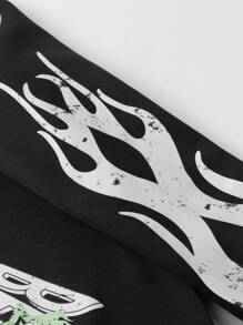 Manfinity Homme Áo nỉ chui đầu dài tay in chữ và ngôi sao mùa thu cho nam - màu đen - Xem 4