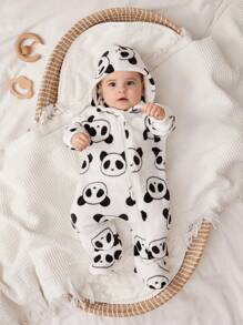 Cozy Pixies 男宝宝休闲百搭熊图案连帽加厚连体衣