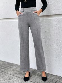 EMERY ROSE Flare Leggings Grey Woolen Ladies' Casual Business - Black and White - View 4