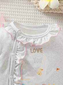 2 Stücke Neugeborenen Minimalistische Einfarbige Rüschenkragen Englisch & Kranich Grafik Langarm Romper Set