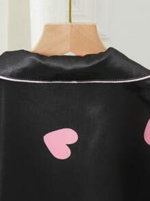 Girls Taffeta Fabric Heart Print Trim Cardigan & Pants 2pcs Pajama Set For Teenagers - Multicolor - View 4