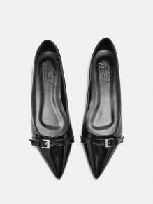 CUCCOO BIZCHIC Giày bệt mũi nhọn dây mỏng bằng da bóng màu đen thời trang, thích hợp đi làm, hẹn hò, mua sắm ngày lễ năm mới - màu đen - Xem 2