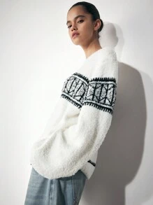 Maija Damen warmer Fairisle Muster Weißer Pullover, Pullover für Herbst/Winter