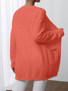 Chiquease 1 pieza Cárdigan de mujer de unicolor de manga larga con bolsillos, blusa casual minimalista - Naranja - Ver 2