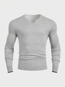 Manfinity Homme Men's Plain Color Long Sleeve Knit Sweater, Casual Fall/Winter - Light Grey - View 3