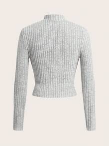 SHEIN EZwear Plus Size Solid Color Stand Collar Long Sleeve Ribbed Minimalist Casual T-Shirt - Multicolor - View 8