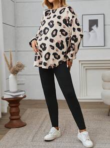 SHEIN Maternity Women Knitted Loose Long Sleeve T-Shirt & Skinny Leggings, Leggings Two-Piece Set