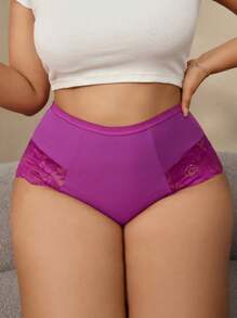 Seduluxe 3pcs Plus Size Solid Color Lace Patchwork Casual Underwear - Multicolor - View 6