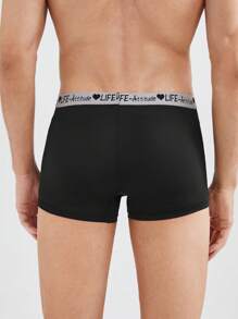 3pcs/Pack Men's Solid Color Patchwork Letter Print Simple Casual Boxer Brief - Black - View 2