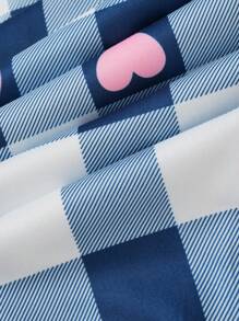 SHEIN Tween Girl Panda Print Crew Neck Long Sleeve Top And Plaid Pattern Pants Casual Comfortable Pajama Set - Blue and White - View 3