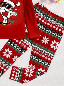 SHEIN Tween Boy Casual Minimalist Snug Fit Long Sleeve Crew Neck Pants, Comfortable Home Wear, Suitable For Autumn/Winter, For Christmas - Multicolor - View 2