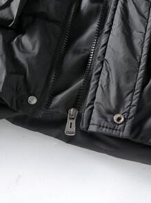 Manfinity Homme Men's Solid Color Fluffy Patchwork With Pockets Long Sleeve Padded Coat, Winter Going Out Casual Color Block Quilted Winter Coat, For Friends, Husband, Boyfriend Gifts - Black - View 3