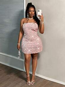 Slaydiva Robe mini élégante et pailletée avec encolure en cœur style A-line, coupe cintrée, convenant pour les fêtes, automne/hiver, grande taille