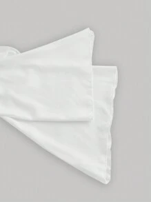 SHEIN MOD 女式 V 领荷叶边喇叭袖衬衫，收腰，黑色长袖衬衫，女巫服装，纽扣衬衫，音乐会女装，服装，机场女装 - 白色 - 查看 4