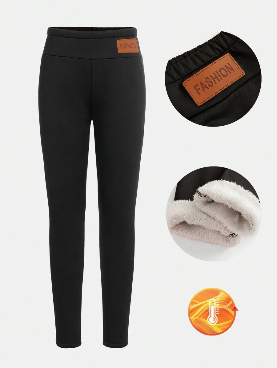 Tjocka termofodrade leggings för tween tjejer, grundläggande termiska varma leggings, höst/vinter - Svart - Visa 1