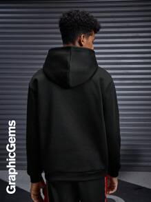 Sudadera con capucha de manga larga casual con estampado de letras para adolescentes varones