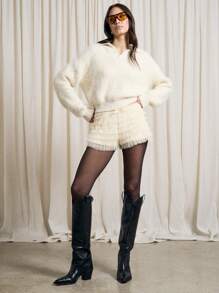 AiiRZ Quần Short Ren Lưới Trong Suốt - Màu be - Xem 6