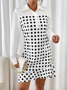 SHEIN Clasi Vestido mujer de 2 en 1 con camisa de cuello corto a lunares y contraste de color
