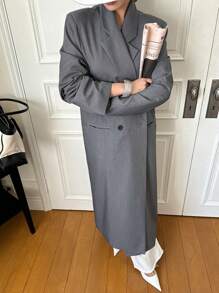 DAZY Women's Solid Color Notched Collar Double Breasted Long Trench Coat,Fall Clothes