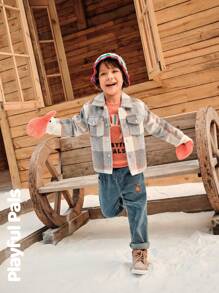 SHEIN 冬季男童格子长袖单排扣口袋休闲夹克 - 彩色 - 查看 27