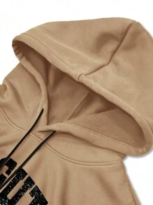 Manfinity EMRG Áo hoodie rút dây in khẩu hiệu cỡ lớn cho nam, áo nỉ dài tay thường ngày - Màu Khaki - Xem 3