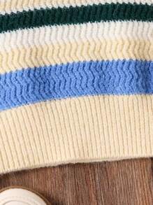 SHEIN 1pc Young Boy Casual Rainbow Striped Lapel Loose Knit Sweater, Suitable For Street, Home, Outing, Party, Back To School, Spring, Summer, Autumn