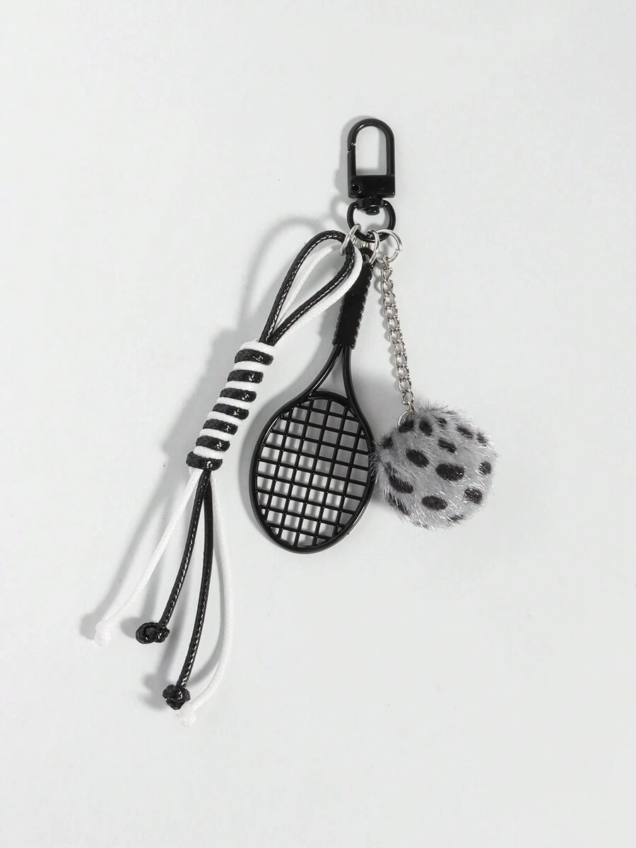 ROMWE Grunge Punk 1 件时尚灰色豹纹网球包吊饰/钥匙扣，时尚运动风格钥匙扣 - 彩色 - 查看 1