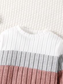SHEIN Elladie kids 2件組少女圓領抓絨套頭衫（附肘部補丁）與鬆緊腰長褲，黑色校園秋季款 - 藕粉色 - 查看 3