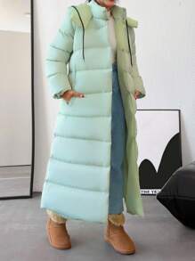 RueChic ASPEN Women's Mountain Trekking Hooded Padded Long Winter Coat - Green - View 3