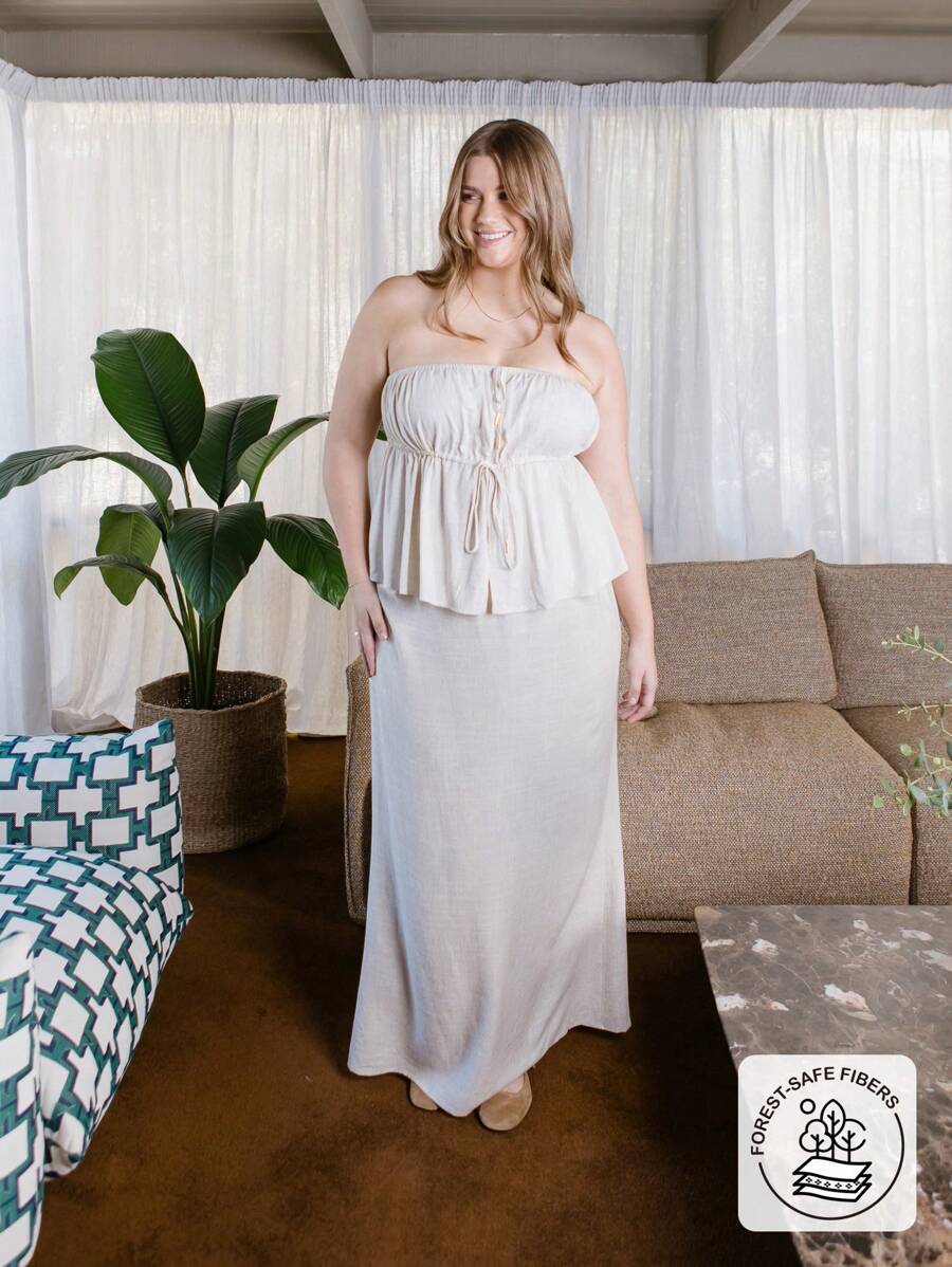 Aralina Plus Size Viscose Double Tie Front Cami Resort Style Tube Top - Grey - View 1