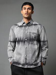 SUMWON Áo sơ mi denim nhuộm loang giặt vừa vặn - Xám - Xem 2