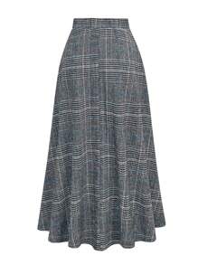 EARO French Retro Design High-End Fashion Versatile Plaid High-Waisted Pleated Elegant Commuter Skirt, Autumn/Winter New High-Waisted Slimming Distinctive Elegant Waist-Cinching Comfortable Woolen Plaid A-Line Flared Skirt