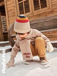 SHEIN Bộ đồ ấm áp dài tay in họa tiết hoạt hình dễ thương cho bé trai và quần ống đứng lót lông, thời trang cho mùa thu/đông - Nhiều màu - Xem 13