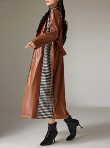 Modelyn Damen einfarbige Jacke mit Krawattenfront und Knopfverschluss, Langarm, Lässig - Khaki - Übersicht 5