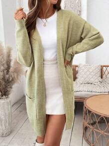 SHEIN LUNE 1 chiếc áo cardigan dài tay thường ngày cho nữ - màu xanh lá - Xem 4