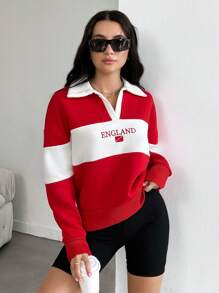 EURMUSE 学院风旗帜刺绣羊毛背面拼色领口运动衫