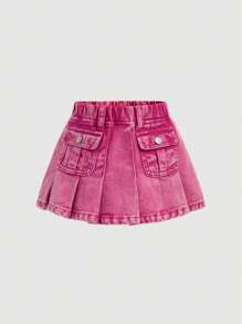 SHEIN Toddler Girls Cute Pink Denim Ruffle Skirt - Pink - View 1